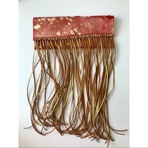 New Genuine Leather Purse w Suede Fringes Red/Gold